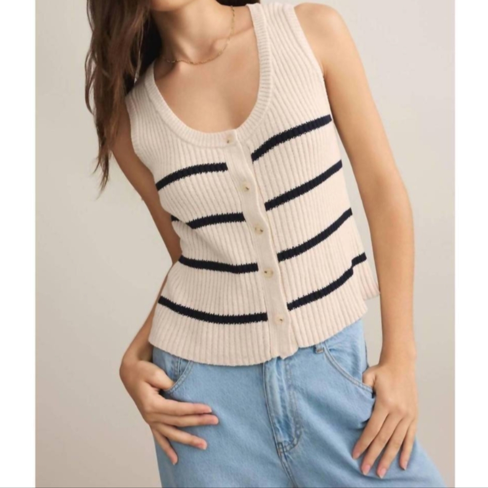 NEW Z SUPPLY sycamore stripe sweater vest in sea salt